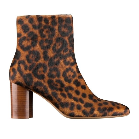 A.P.C. LIV Calf Hair Leather Ankle Boot Leopard Animal Print Pony Bootie Heeled - Picture 1 of 10